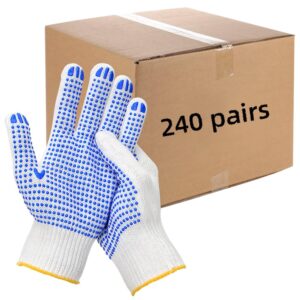 240 Pairs Cotton Work Gloves with Anti-slip Dots for Men Women, Breathable Cotton Knit Grip Gloves for Gardening Warehouse Construction Mechanic Industrial, One Size Bulk