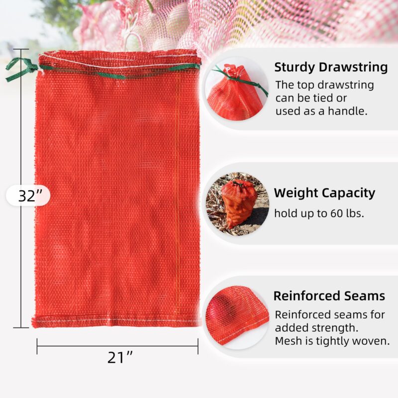 300pcs Extra Large Mesh Produce Bags 60 lbs Reusable Onion Sacks Vegetable Storage Bags Washable Net Bag 21” x 32” for Onion Potato Firewood Crawfish, Pack of 300
