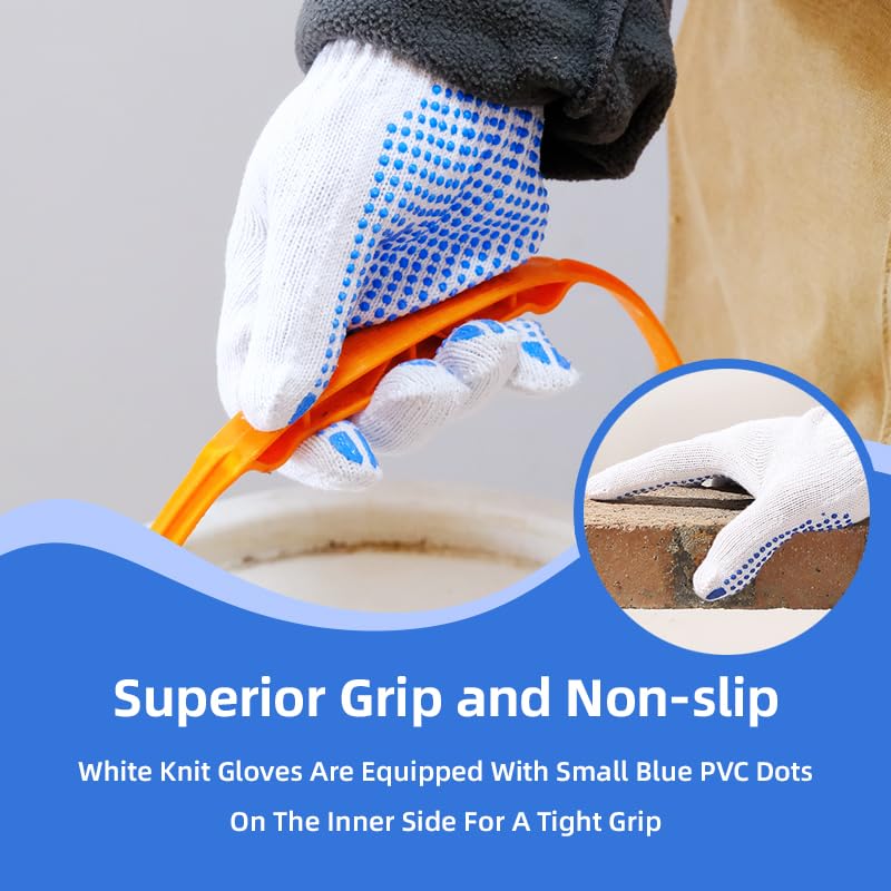 240 Pairs Cotton Work Gloves with Anti-slip Dots for Men Women, Breathable Cotton Knit Grip Gloves for Gardening Warehouse Construction Mechanic Industrial, One Size Bulk - 图片 3