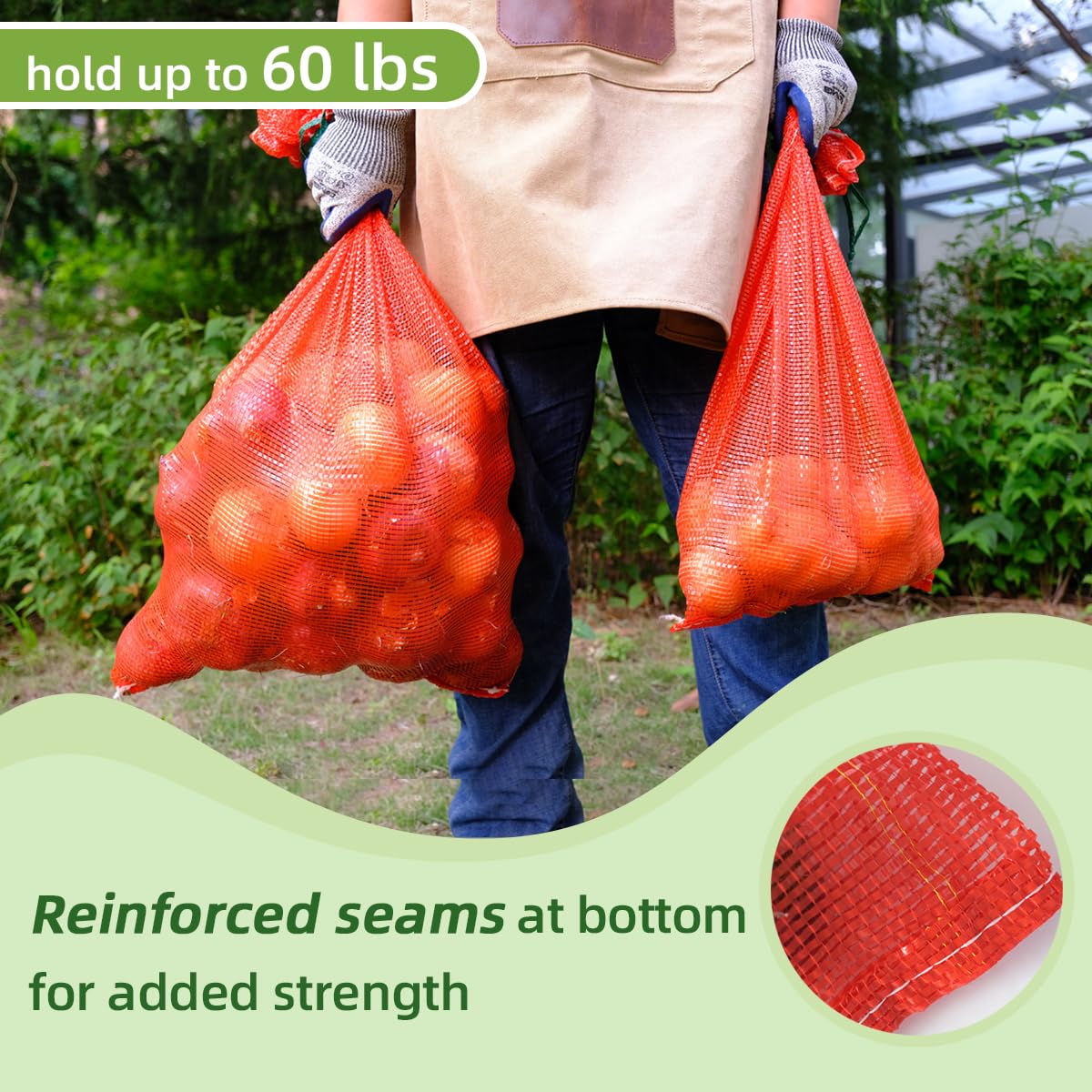 300pcs Extra Large Mesh Produce Bags 60 lbs Reusable Onion Sacks Vegetable Storage Bags Washable Net Bag 21” x 32” for Onion Potato Firewood Crawfish, Pack of 300 - 图片 4